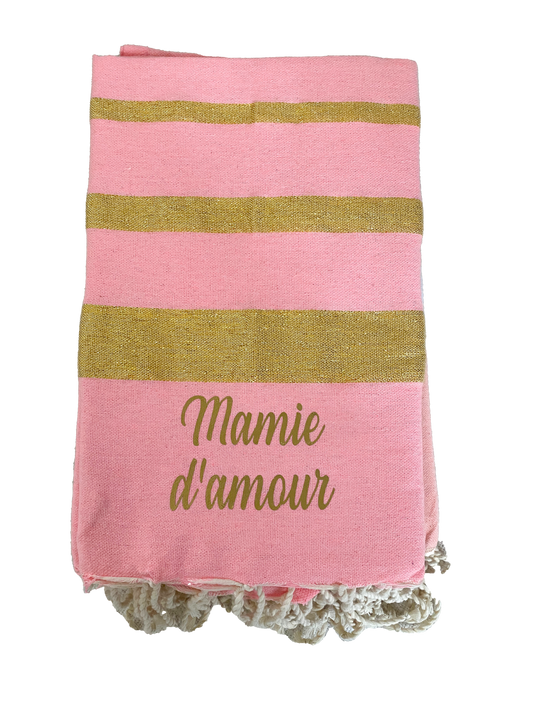 Fouta Mamie d'amour (couleur rose et or)