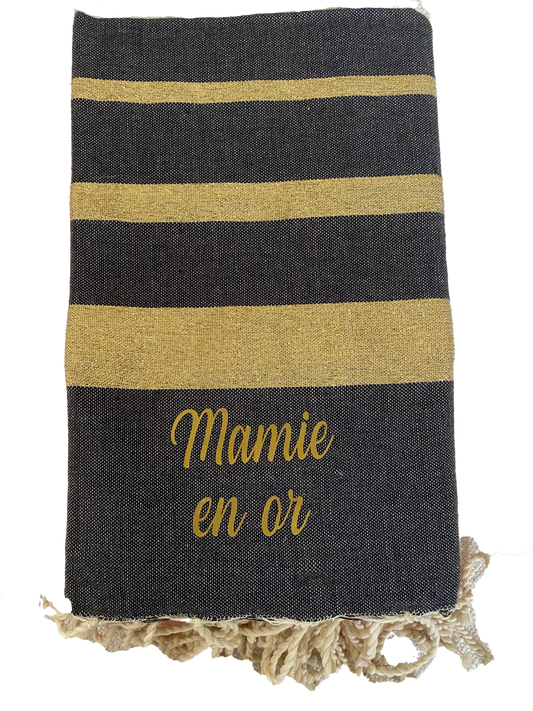 Fouta Mamie en Or (couleur noir et or)