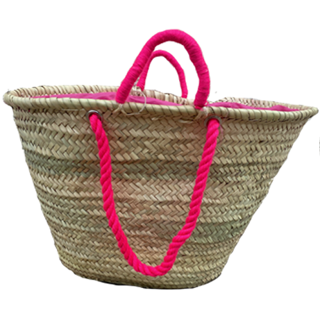 Panier a personnaliser  avec anses cordes (couleur rose)