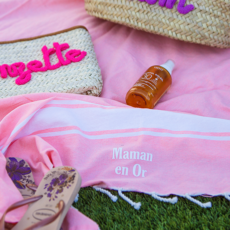 Fouta Mamie d'amour (couleur rose et or)